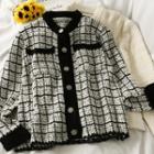 Contrasted Loose-fit Knit Jacket