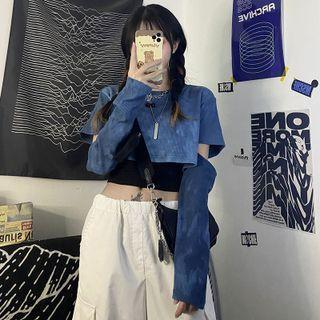Set: Short-sleeve Tie Dye Cropped T-shirt + Arm Sleeves