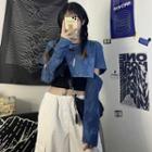 Set: Short-sleeve Tie Dye Cropped T-shirt + Arm Sleeves