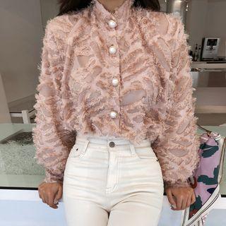 Buttoned Fringed See-through Blouse