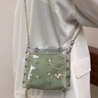 Set: Studded Pvc Crossbody Bag + Floral Embroidered Pouch