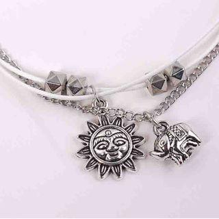 Sun & Elephant Alloy Layered Cord Anklet White - One Size