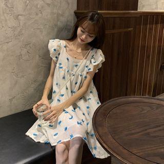 Ruffle Trim Square-neck Mini A-line Dress