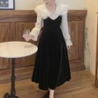 Lace Trim Ruffled Blouse / Midi Overall Dress