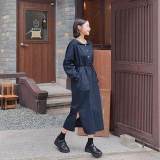 Sailor-collar Long Dress With Sash