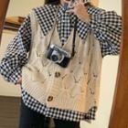 Puff-sleeve Gingham Blouse / Pointelle Knit Sweater Vest