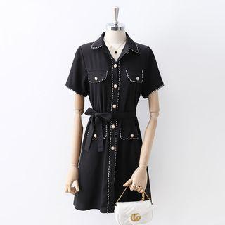 Faux Pearl Short-sleeve Shirt Dress