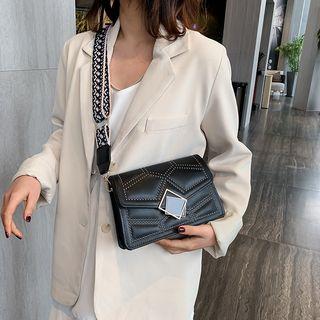 Printed Strap Paneled Buckled Crossbody Bag