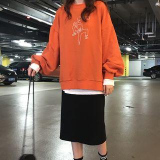 Cartoon Pullover / Slit Midi Skirt