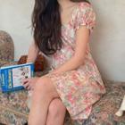 Short-sleeve Floral Print Mini A-line Dress Pink & White - One Size