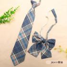 Set: Plaid Neck Tie + Bow Tie Jk035 - Set Of 2 - Neck Tie & Bow Tie - Blue - One Size