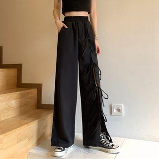 Lace-up Slit Wide Leg Pants