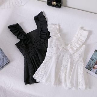 Ruffle Strap Eyelet Lace Top
