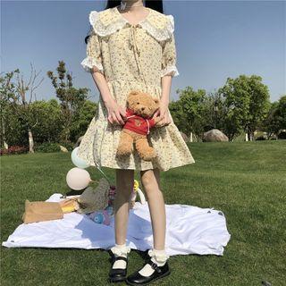 Short-sleeve Floral Collar Dress As Shown In Figure - One Size