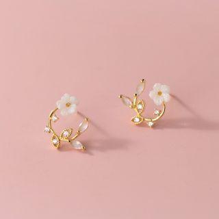 Flower Shell Rhinestone Sterling Silver Earring