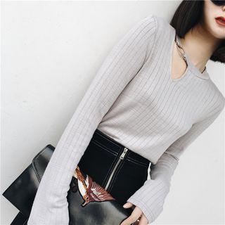 Cutout Knit Top Light Gray - One Size