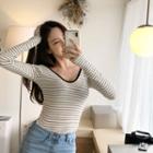 Scoop-neck Stripe Knit Top