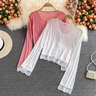 Long Sleeve Lace Trim Cardigan