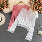 Long Sleeve Lace Trim Cardigan