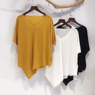 Asymmetrical Hem Elbow-sleeve T-shirt