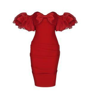 Off Shoulder Ruffled Bodycon Dress