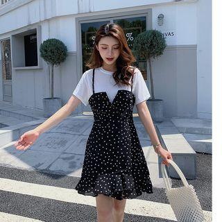 Short-sleeve Plain T-shirt + Sleeveless Mini Dress