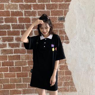 Short-sleeve Flower Print Polo Shirtdress