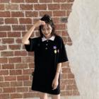 Short-sleeve Flower Print Polo Shirtdress