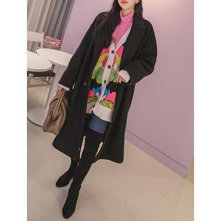 Double-breasted Herringbone / Plain Boxy Long Coat