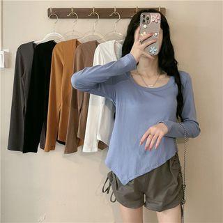 Round-neck Asymmetrical Long-sleeve Top
