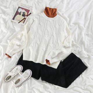 Turtleneck Long-sleeve T-shirt / Cable Knit Sweater