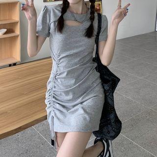 Short Sleeve Keyhole Drawstring Dress