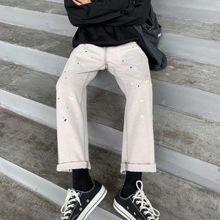 Splatter Print Straight-cut Jeans