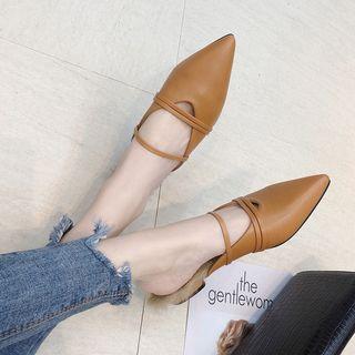 Faux Fur Faux Leather Pointed Mules