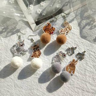 Pompom Animal Drop Earring