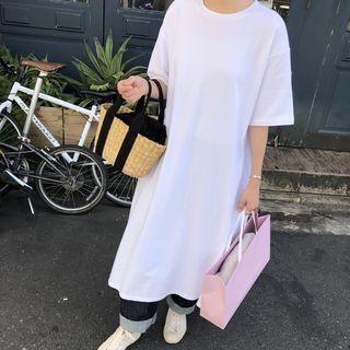 Side Pocket Plain T-shirt Dress