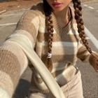 Long Sleeve V-neck Striped Loose-fit Sweater