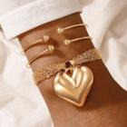 Set Of 3 : Heart Alloy Bracelet / Open Bangle Set Of 3 - Gold - One Size