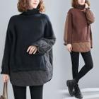High-neck Mock Two-piece Knit Panel Top