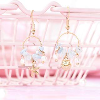 Alloy Shell & Starfish Gemstone Alloy Hoop Dangle Earring