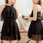 Strippy Ruffle Trim Swim Dress
