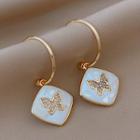 Butterfly Rhinestone Shell Dangle Earring 1 Pair - Gold & White - One Size