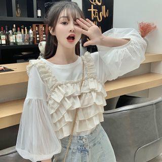 Puff-sleeve T-shirt / Ruffled Camisole Top
