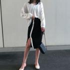 Plain Knit Cardigan / High-waist Skirt