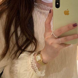 Plain Lace Trim Chiffon Top