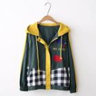 Striped Panel Embroidery Hooded Jacket