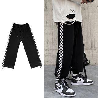 Checkerboard Print Drawstring-cuff Sweatpants