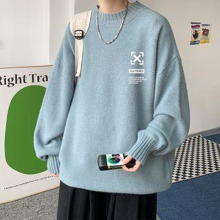 Mock-turtleneck Print Fleece-lined Sweater