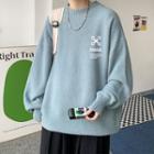 Mock-turtleneck Print Fleece-lined Sweater
