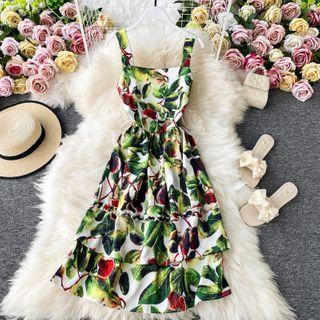 Floral Print Sleeveless Tiered Mini Dress